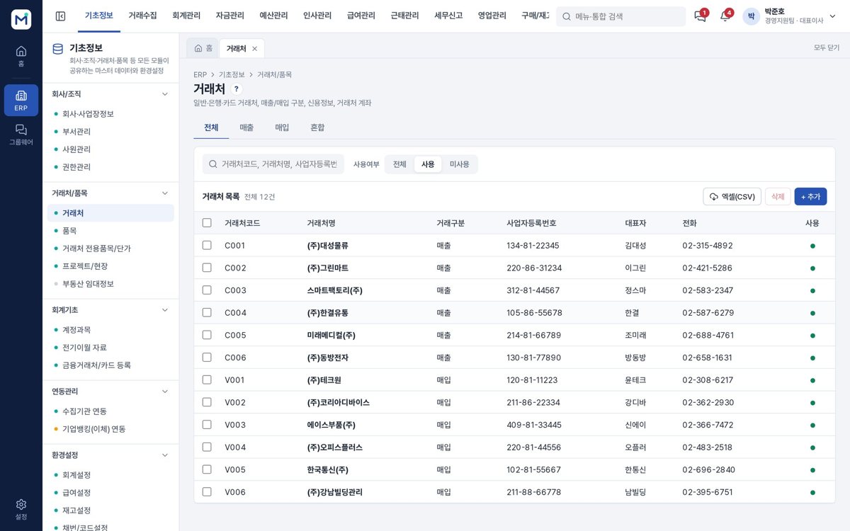 MEGAWORK ERP 화면